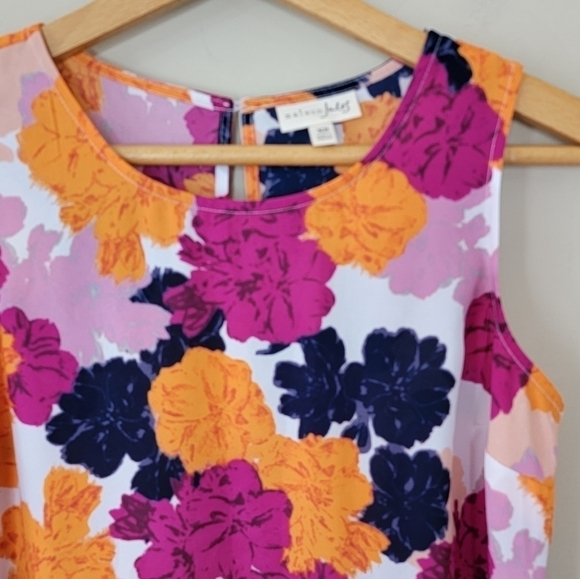 Maison Jules | Pink Orange Navy Colorful Floral Asymmetrical Tank Size XS - Picture 7 of 7